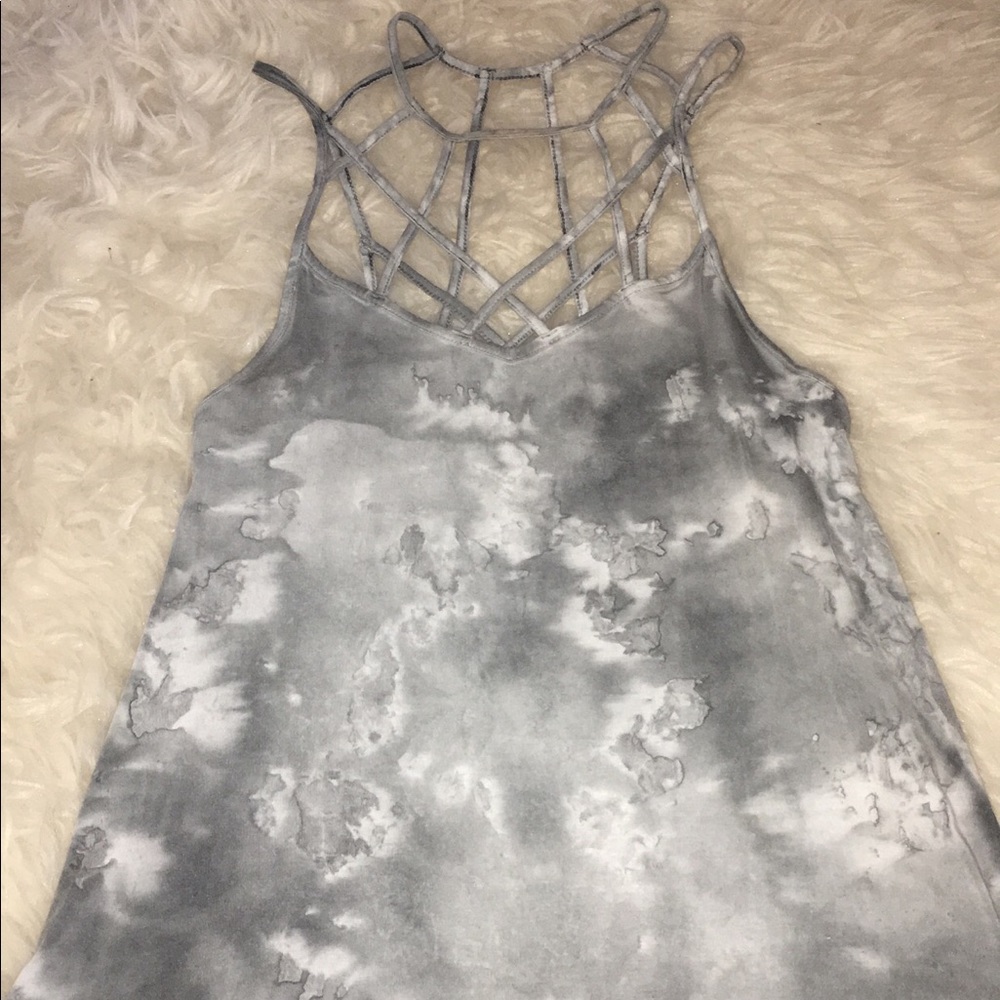 Grey and White Tie-Dye Tank Top